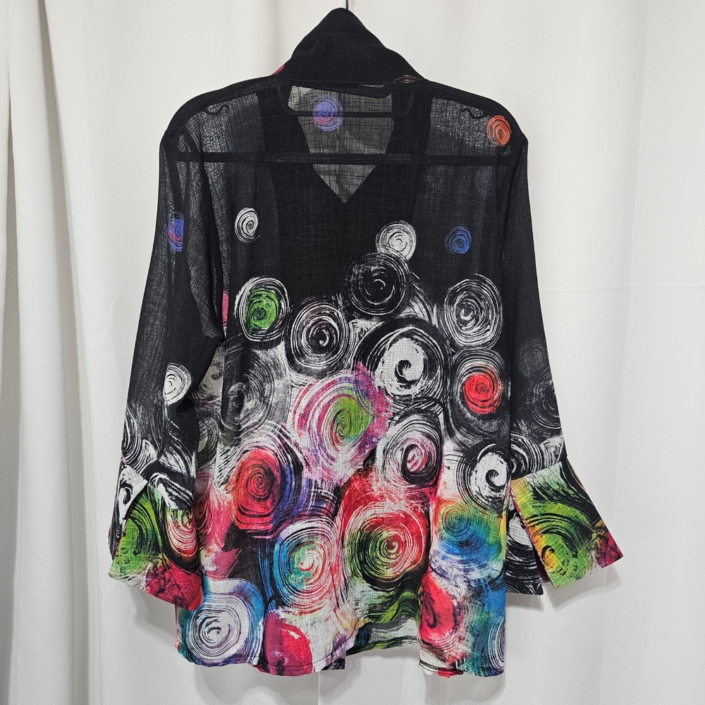 Damee New York Abstract Swirl Print Button Up Shirt Black Size L artsy lagen - Picture 4 of 11